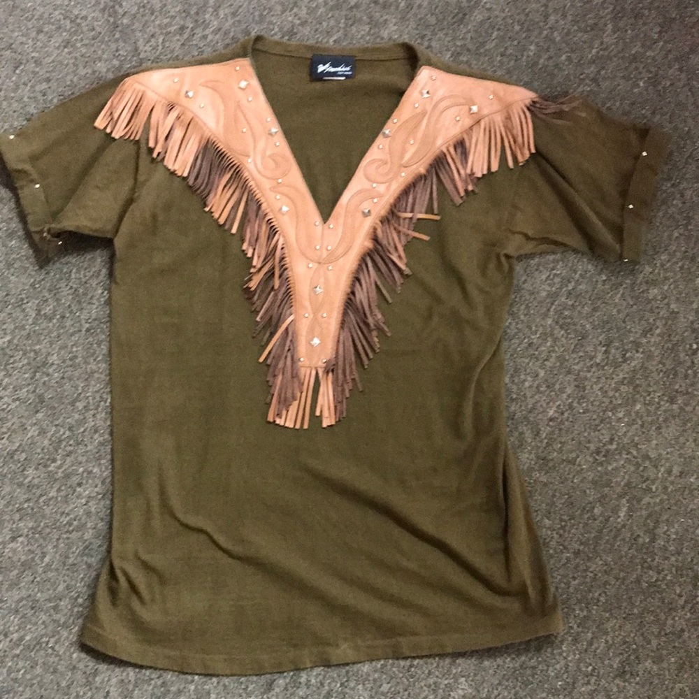 Vintage Rate Xperience by Tony Ward Green Fringed Tee Top Size Medium